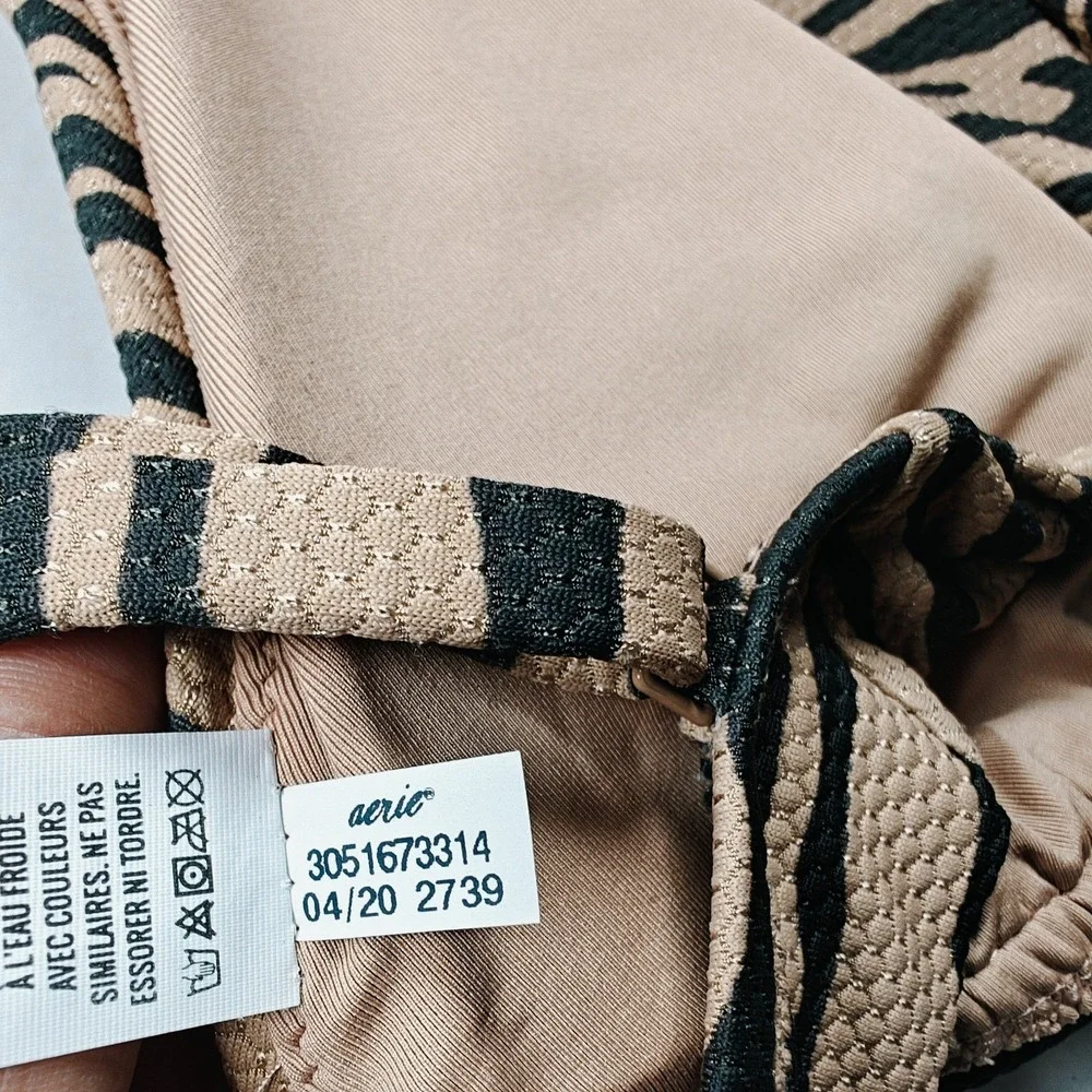 Aerie NWT Zebra Tan Removable Pad Tie Back Bikini Top  Small Adjustable Straps - Picture 7 of 10